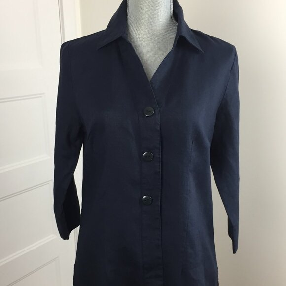 Women's Linen Button Down Shirt sz M -Midnight Blue - Picture 1 of 9